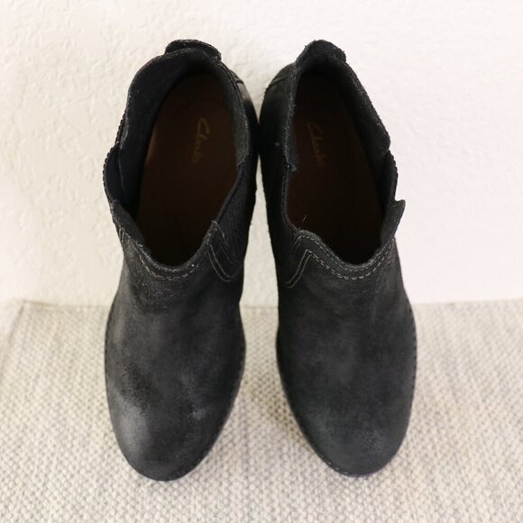 Clarks Leda Up Black Suede Ankle Boots Women’s Size 10 Chunky Block Heel - Picture 14 of 15